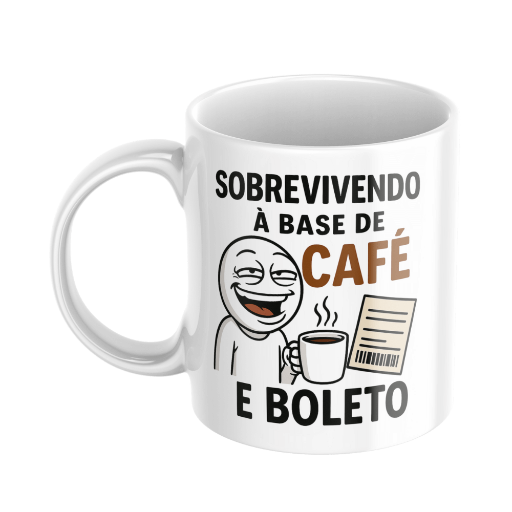 Caneca Sobrevivendo à base de café e boleto