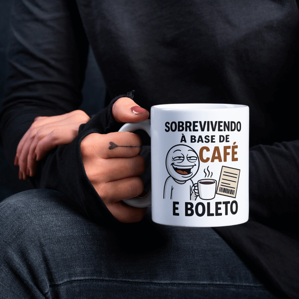 Caneca Sobrevivendo à base de café e boleto - Imagem 10