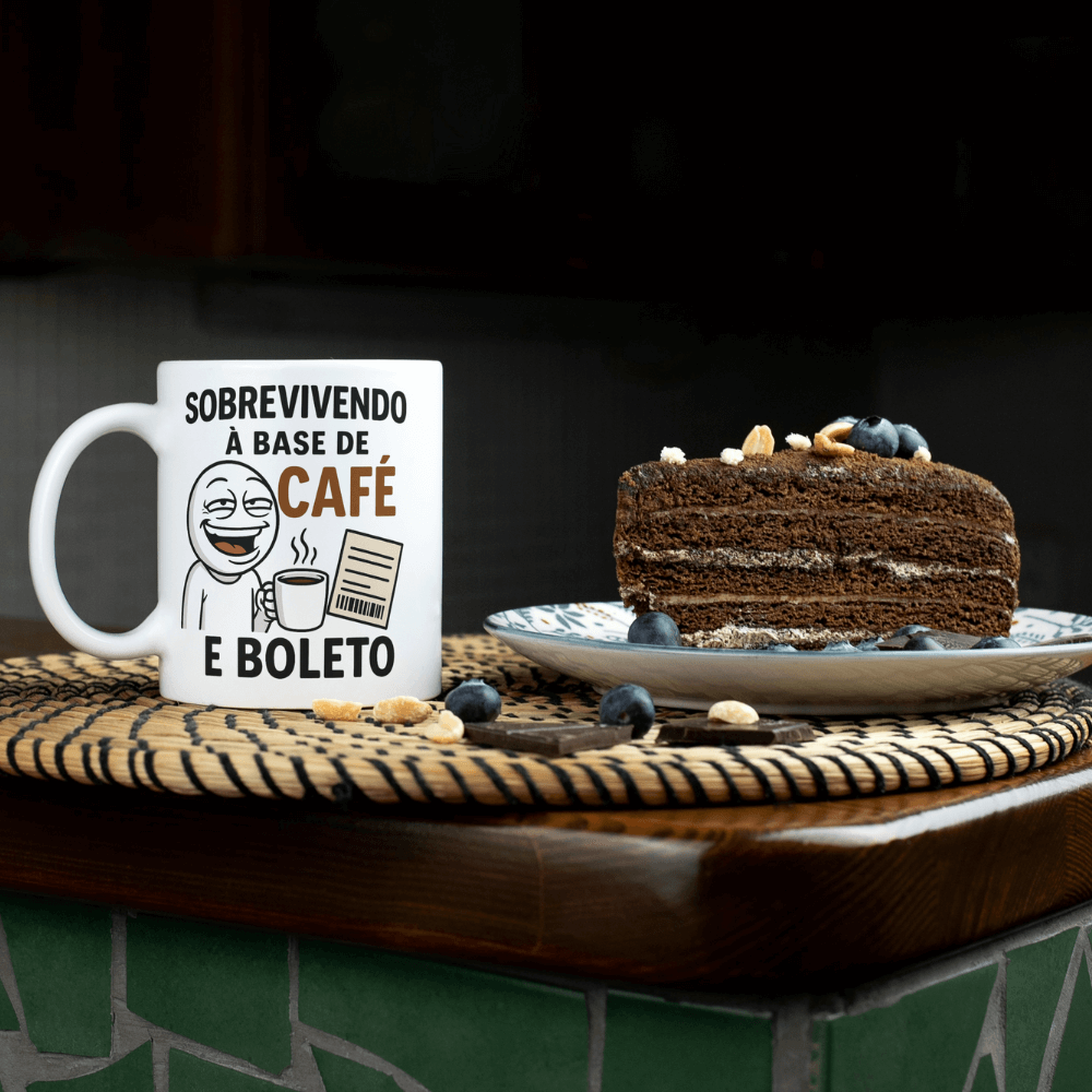 Caneca Sobrevivendo à base de café e boleto - Imagem 7