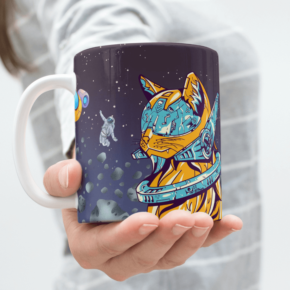 Caneca Gato Galáctico Personalizada, Porcelana 325ml
