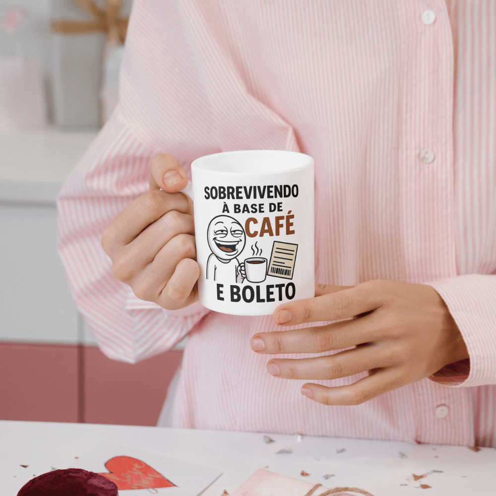 Caneca Sobrevivendo à base de café e boleto - Imagem 8