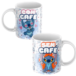 Caneca Stitch Com e Sem Café Personalizada, Porcelana 325ml
